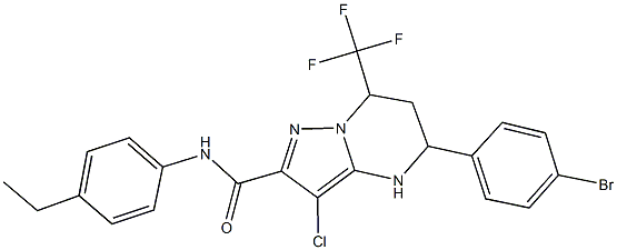 5-(4-bromophenyl)-3-chloro-N-(4-ethylphenyl)-7-(trifluoromethyl)-4,5,6,7-tetrahydropyrazolo[1,5-a]pyrimidine-2-carboxamide Struktur