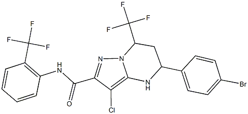 5-(4-bromophenyl)-3-chloro-7-(trifluoromethyl)-N-[2-(trifluoromethyl)phenyl]-4,5,6,7-tetrahydropyrazolo[1,5-a]pyrimidine-2-carboxamide Struktur