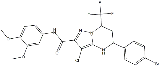 5-(4-bromophenyl)-3-chloro-N-(3,4-dimethoxyphenyl)-7-(trifluoromethyl)-4,5,6,7-tetrahydropyrazolo[1,5-a]pyrimidine-2-carboxamide Struktur