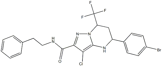 5-(4-bromophenyl)-3-chloro-N-(2-phenylethyl)-7-(trifluoromethyl)-4,5,6,7-tetrahydropyrazolo[1,5-a]pyrimidine-2-carboxamide Struktur