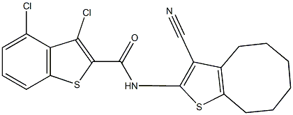 3,4-dichloro-N-(3-cyano-4,5,6,7,8,9-hexahydrocycloocta[b]thien-2-yl)-1-benzothiophene-2-carboxamide Struktur