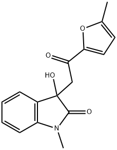 3-hydroxy-1-methyl-3-[2-(5-methyl-2-furyl)-2-oxoethyl]-1,3-dihydro-2H-indol-2-one Struktur