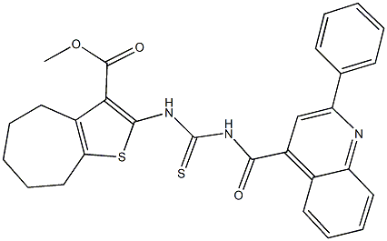 methyl 2-[({[(2-phenyl-4-quinolinyl)carbonyl]amino}carbothioyl)amino]-5,6,7,8-tetrahydro-4H-cyclohepta[b]thiophene-3-carboxylate Struktur