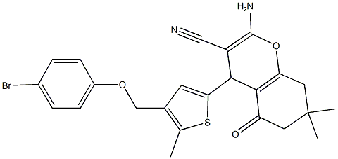 2-amino-4-{4-[(4-bromophenoxy)methyl]-5-methyl-2-thienyl}-7,7-dimethyl-5-oxo-5,6,7,8-tetrahydro-4H-chromene-3-carbonitrile Struktur