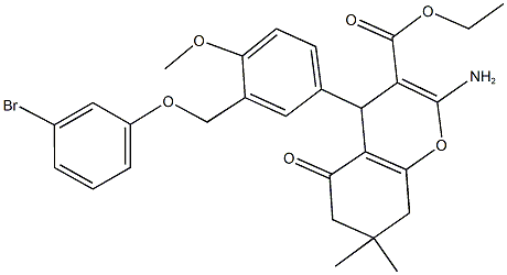 ethyl 2-amino-4-{3-[(3-bromophenoxy)methyl]-4-methoxyphenyl}-7,7-dimethyl-5-oxo-5,6,7,8-tetrahydro-4H-chromene-3-carboxylate Struktur