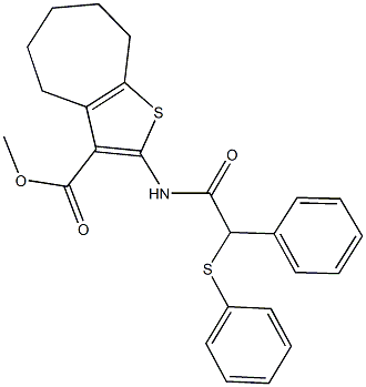 methyl 2-{[phenyl(phenylsulfanyl)acetyl]amino}-5,6,7,8-tetrahydro-4H-cyclohepta[b]thiophene-3-carboxylate Struktur