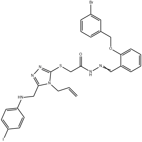 2-({4-allyl-5-[(4-iodoanilino)methyl]-4H-1,2,4-triazol-3-yl}sulfanyl)-N'-{2-[(3-bromobenzyl)oxy]benzylidene}acetohydrazide Struktur