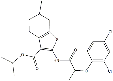 isopropyl 2-{[2-(2,4-dichlorophenoxy)propanoyl]amino}-6-methyl-4,5,6,7-tetrahydro-1-benzothiophene-3-carboxylate Struktur