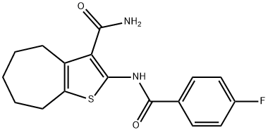 2-[(4-fluorobenzoyl)amino]-5,6,7,8-tetrahydro-4H-cyclohepta[b]thiophene-3-carboxamide Struktur