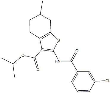 isopropyl 2-[(3-chlorobenzoyl)amino]-6-methyl-4,5,6,7-tetrahydro-1-benzothiophene-3-carboxylate Struktur