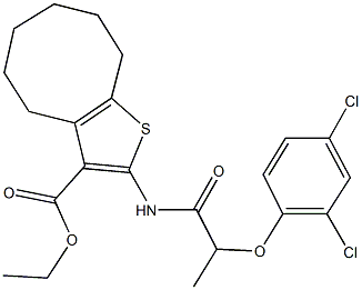 ethyl 2-{[2-(2,4-dichlorophenoxy)propanoyl]amino}-4,5,6,7,8,9-hexahydrocycloocta[b]thiophene-3-carboxylate Struktur