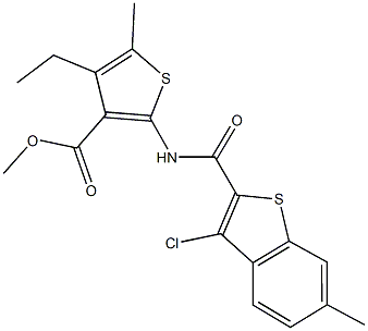 methyl 2-{[(3-chloro-6-methyl-1-benzothien-2-yl)carbonyl]amino}-4-ethyl-5-methyl-3-thiophenecarboxylate Struktur