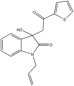 1-allyl-3-hydroxy-3-[2-oxo-2-(2-thienyl)ethyl]-1,3-dihydro-2H-indol-2-one Struktur