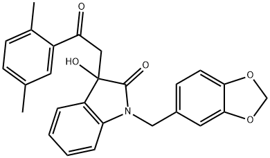 1-(1,3-benzodioxol-5-ylmethyl)-3-[2-(2,5-dimethylphenyl)-2-oxoethyl]-3-hydroxy-1,3-dihydro-2H-indol-2-one Struktur