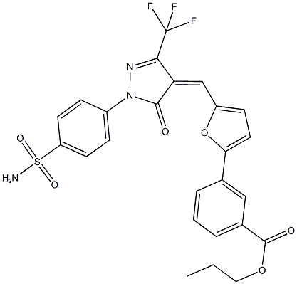 propyl 3-(5-{[1-[4-(aminosulfonyl)phenyl]-5-oxo-3-(trifluoromethyl)-1,5-dihydro-4H-pyrazol-4-ylidene]methyl}-2-furyl)benzoate Struktur