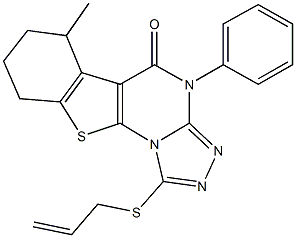 1-(allylsulfanyl)-6-methyl-4-phenyl-6,7,8,9-tetrahydro[1]benzothieno[3,2-e][1,2,4]triazolo[4,3-a]pyrimidin-5(4H)-one Struktur