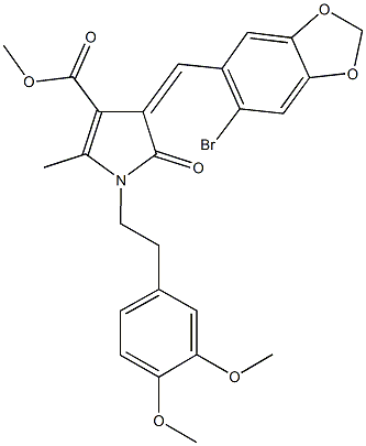 methyl 4-[(6-bromo-1,3-benzodioxol-5-yl)methylene]-1-[2-(3,4-dimethoxyphenyl)ethyl]-2-methyl-5-oxo-4,5-dihydro-1H-pyrrole-3-carboxylate Struktur