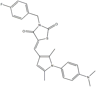 5-({1-[4-(dimethylamino)phenyl]-2,5-dimethyl-1H-pyrrol-3-yl}methylene)-3-(4-fluorobenzyl)-1,3-thiazolidine-2,4-dione Struktur