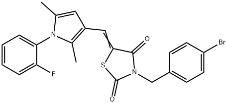 3-(4-bromobenzyl)-5-{[1-(2-fluorophenyl)-2,5-dimethyl-1H-pyrrol-3-yl]methylene}-1,3-thiazolidine-2,4-dione Struktur