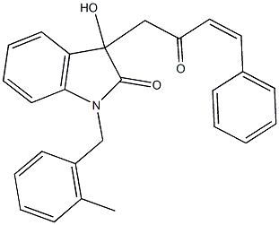 3-hydroxy-1-(2-methylbenzyl)-3-(2-oxo-4-phenyl-3-butenyl)-1,3-dihydro-2H-indol-2-one Struktur