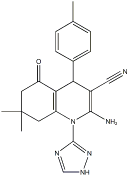 2-amino-7,7-dimethyl-4-(4-methylphenyl)-5-oxo-1-(1H-1,2,4-triazol-3-yl)-1,4,5,6,7,8-hexahydro-3-quinolinecarbonitrile Struktur