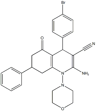 2-amino-4-(4-bromophenyl)-1-(4-morpholinyl)-5-oxo-7-phenyl-1,4,5,6,7,8-hexahydro-3-quinolinecarbonitrile Struktur