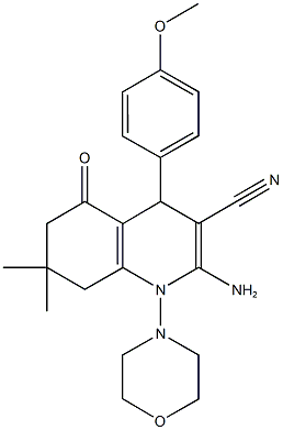 2-amino-4-(4-methoxyphenyl)-7,7-dimethyl-1-(4-morpholinyl)-5-oxo-1,4,5,6,7,8-hexahydro-3-quinolinecarbonitrile Struktur