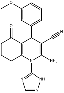 2-amino-4-(3-methoxyphenyl)-5-oxo-1-(1H-1,2,4-triazol-3-yl)-1,4,5,6,7,8-hexahydro-3-quinolinecarbonitrile Struktur