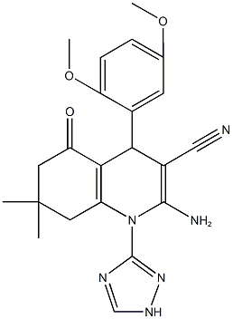 2-amino-4-(2,5-dimethoxyphenyl)-7,7-dimethyl-5-oxo-1-(1H-1,2,4-triazol-3-yl)-1,4,5,6,7,8-hexahydro-3-quinolinecarbonitrile Struktur