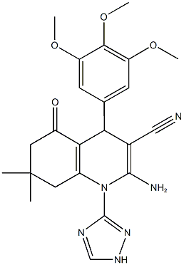 2-amino-7,7-dimethyl-5-oxo-1-(1H-1,2,4-triazol-3-yl)-4-(3,4,5-trimethoxyphenyl)-1,4,5,6,7,8-hexahydro-3-quinolinecarbonitrile Struktur