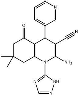 2-amino-7,7-dimethyl-5-oxo-4-(3-pyridinyl)-1-(1H-1,2,4-triazol-3-yl)-1,4,5,6,7,8-hexahydro-3-quinolinecarbonitrile Struktur