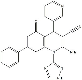 2-amino-5-oxo-7-phenyl-4-(3-pyridinyl)-1-(1H-1,2,4-triazol-3-yl)-1,4,5,6,7,8-hexahydro-3-quinolinecarbonitrile Struktur