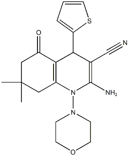 2-amino-7,7-dimethyl-1-(4-morpholinyl)-5-oxo-4-(2-thienyl)-1,4,5,6,7,8-hexahydro-3-quinolinecarbonitrile Struktur