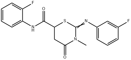 N-(2-fluorophenyl)-2-[(3-fluorophenyl)imino]-3-methyl-4-oxo-1,3-thiazinane-6-carboxamide Struktur