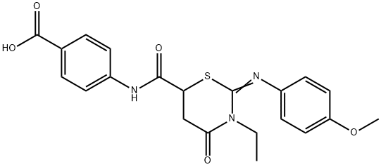 4-[({3-ethyl-2-[(4-methoxyphenyl)imino]-4-oxo-1,3-thiazinan-6-yl}carbonyl)amino]benzoic acid Struktur