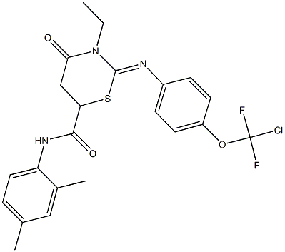 2-({4-[chloro(difluoro)methoxy]phenyl}imino)-N-(2,4-dimethylphenyl)-3-ethyl-4-oxo-1,3-thiazinane-6-carboxamide Struktur