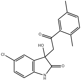 5-chloro-3-[2-(2,5-dimethylphenyl)-2-oxoethyl]-3-hydroxy-1,3-dihydro-2H-indol-2-one Struktur