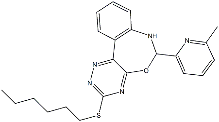 hexyl6-(6-methyl-2-pyridinyl)-6,7-dihydro[1,2,4]triazino[5,6-d][3,1]benzoxazepin-3-ylsulfide Struktur