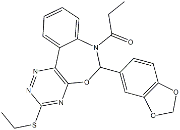 6-(1,3-benzodioxol-5-yl)-7-propionyl-6,7-dihydro[1,2,4]triazino[5,6-d][3,1]benzoxazepin-3-yl ethyl sulfide Struktur