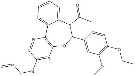 7-acetyl-3-(allylsulfanyl)-6-(4-ethoxy-3-methoxyphenyl)-6,7-dihydro[1,2,4]triazino[5,6-d][3,1]benzoxazepine Struktur