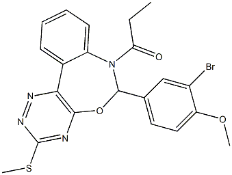 2-bromo-4-[3-(methylsulfanyl)-7-propionyl-6,7-dihydro[1,2,4]triazino[5,6-d][3,1]benzoxazepin-6-yl]phenyl methyl ether Struktur