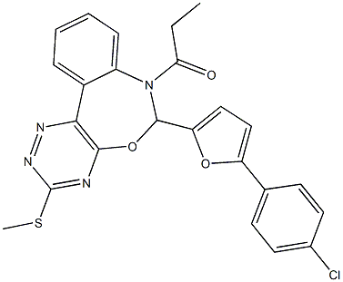 6-[5-(4-chlorophenyl)-2-furyl]-3-(methylsulfanyl)-7-propionyl-6,7-dihydro[1,2,4]triazino[5,6-d][3,1]benzoxazepine Struktur