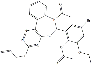 2-[7-acetyl-3-(allylsulfanyl)-6,7-dihydro[1,2,4]triazino[5,6-d][3,1]benzoxazepin-6-yl]-4-bromo-6-ethoxyphenyl acetate Struktur