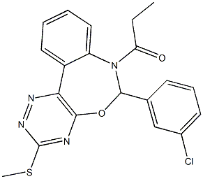 6-(3-chlorophenyl)-7-propionyl-6,7-dihydro[1,2,4]triazino[5,6-d][3,1]benzoxazepin-3-yl methyl sulfide Struktur