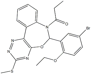 6-(5-bromo-2-ethoxyphenyl)-3-(methylsulfanyl)-7-propionyl-6,7-dihydro[1,2,4]triazino[5,6-d][3,1]benzoxazepine Struktur