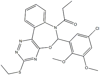 6-(5-chloro-2,3-dimethoxyphenyl)-3-(ethylsulfanyl)-7-propionyl-6,7-dihydro[1,2,4]triazino[5,6-d][3,1]benzoxazepine Struktur