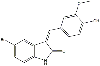 5-bromo-3-(4-hydroxy-3-methoxybenzylidene)-1,3-dihydro-2H-indol-2-one Struktur