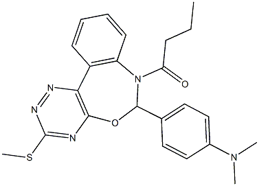 4-[7-butyryl-3-(methylsulfanyl)-6,7-dihydro[1,2,4]triazino[5,6-d][3,1]benzoxazepin-6-yl]-N,N-dimethylaniline Struktur