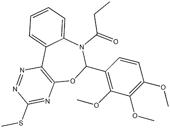 3-(methylsulfanyl)-7-propionyl-6-(2,3,4-trimethoxyphenyl)-6,7-dihydro[1,2,4]triazino[5,6-d][3,1]benzoxazepine Struktur