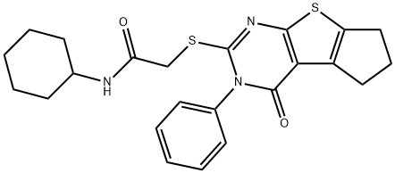 N-cyclohexyl-2-[(4-oxo-3-phenyl-3,5,6,7-tetrahydro-4H-cyclopenta[4,5]thieno[2,3-d]pyrimidin-2-yl)sulfanyl]acetamide Struktur